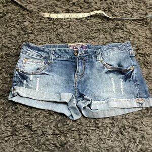 Flower, low rise Distressed Blue Jean Shorts
